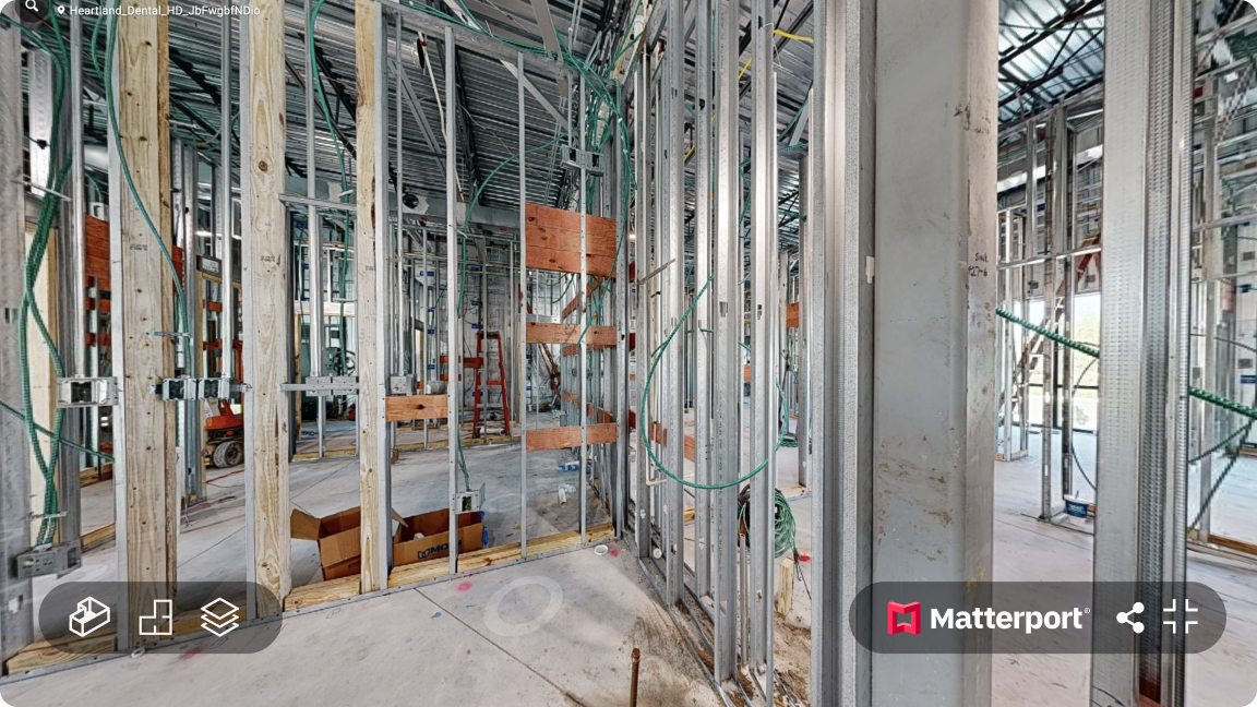 Matterport 3D-Scan eines Rohbaus: digitale Dokumentation einer Baustelle mit sichtbarer Gebäudestruktur