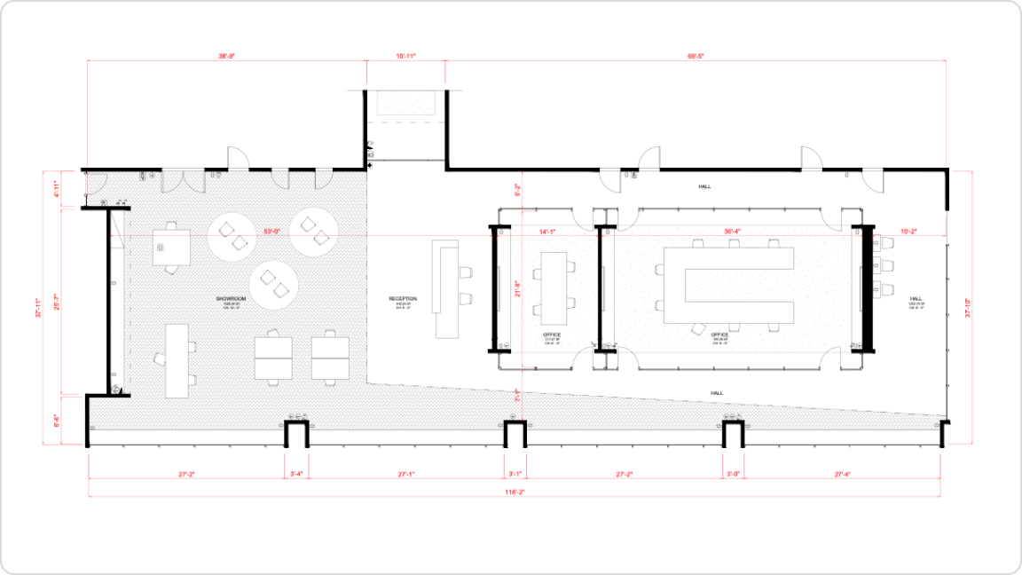 2D-CAD-Grundriss mit präzisen Maßangaben und Raumaufteilung aus dem Matterport 3D-Scan